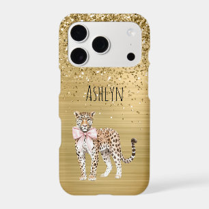 Gold Glitter Cheetah Pink Bow