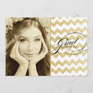 Gold Glitter Chevron Graduation Invitations