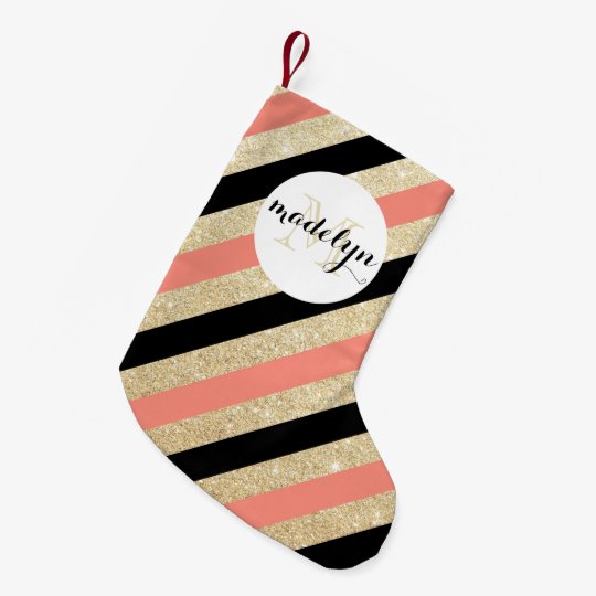 Gold Glitter Chevron Monogram Stocking Small Christmas Stocking