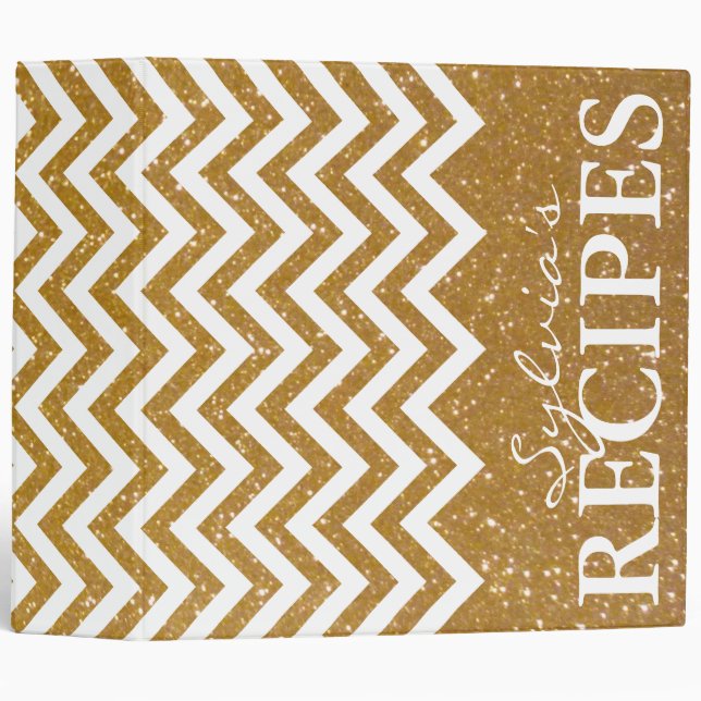 Gold glitter chevron pattern recipe binder book (Front/Spine)