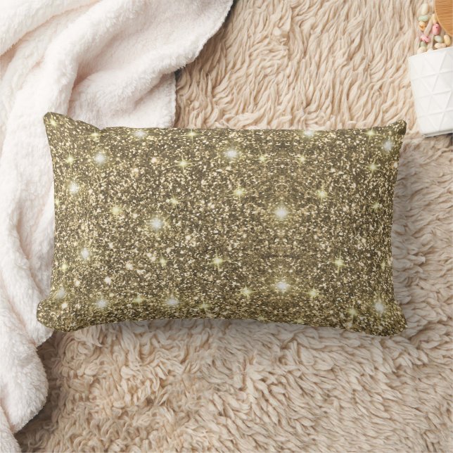 Gold Glitter Chic Glam Lumbar Pillow (Blanket)