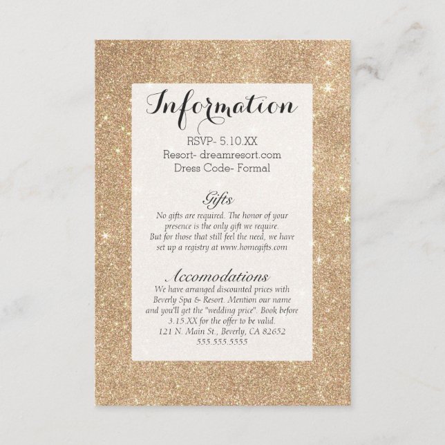 Gold Glitter Chic Glamourous Sparkles Enclosure Card (Front)