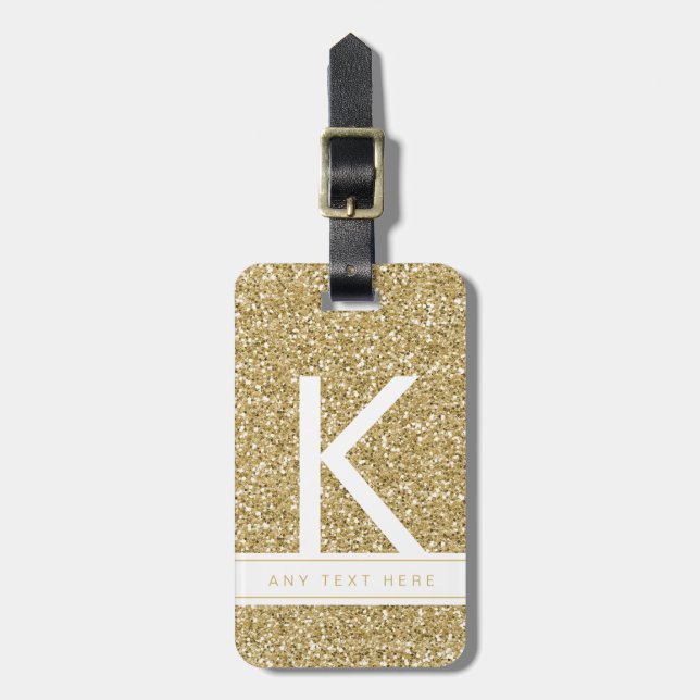 Gold Glitter Chic Minimal Modern Monogrammed Luggage Tag (Front Vertical)