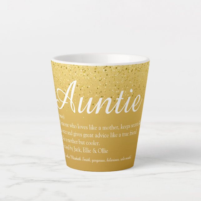 Gold Glitter Chic Script Aunt Auntie Definition  Latte Mug (Front)