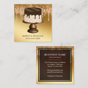 Gold Glitter Chocolate Drips Icing Cake Bakery Square Business Card