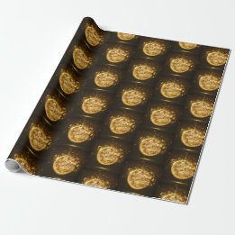 Gold Glitter Christmas Ornament Elegant Dark Brown Wrapping Paper