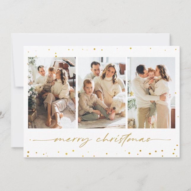 Gold Glitter Christmas Photo Greeting Card (Front)