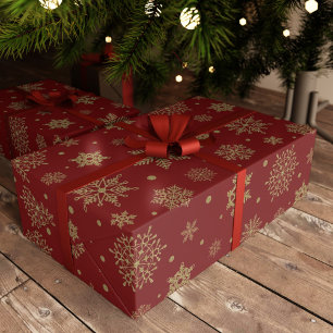 Gold Glitter Christmas Snowflakes Festive Wrapping Paper