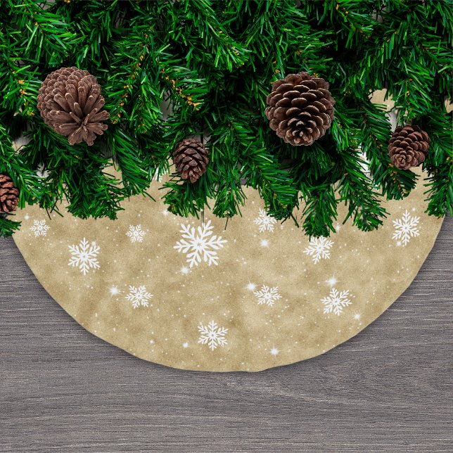 Gold Glitter Christmas Stars Snowflakes Pattern Brushed Polyester Tree Skirt (Creator Uploaded)