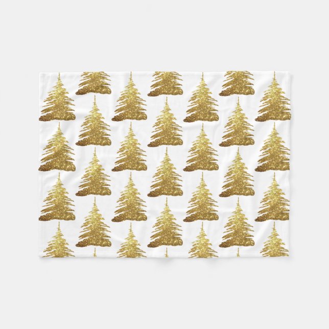 Gold Glitter Christmas Tree  Fleece Blanket (Front (Horizontal))