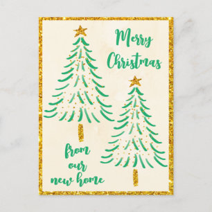 Gold Glitter Christmas Tree Holiday We've Moved  Announcement Postcard