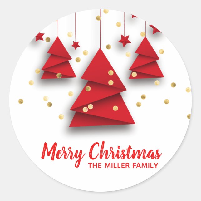 Gold Glitter Christmas Tree Modern Stickers (Front)