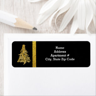 Gold Glitter Christmas Tree on Black Return
