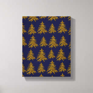 Gold glitter Christmas tree on blue background  Canvas Print