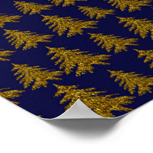 Gold glitter Christmas tree on blue background Poster