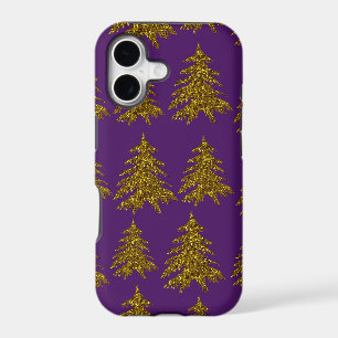 Gold glitter Christmas tree on purple background 