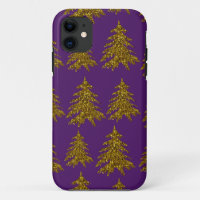 Gold glitter Christmas tree on purple background