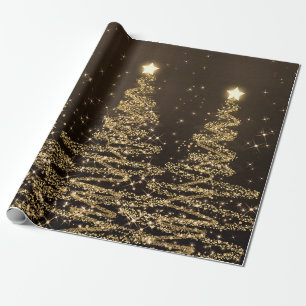 Gold Glitter Christmas Trees Holiday Wrapping Paper