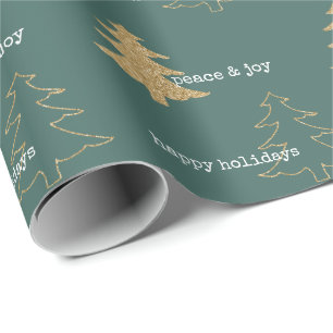 Gold Glitter Christmas Trees Pine Green Quotes Wrapping Paper