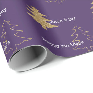 Gold Glitter Christmas Trees Purple White Quotes Wrapping Paper