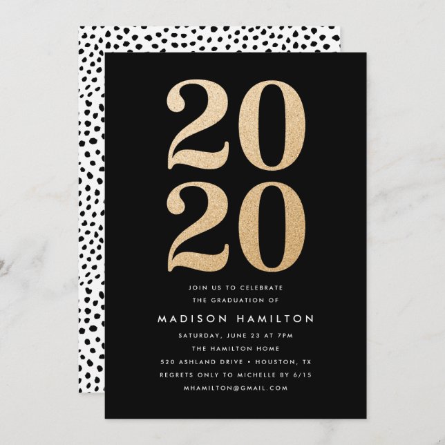 Gold Glitter Class of 2020 | Graduation Party Invitation (Front/Back)