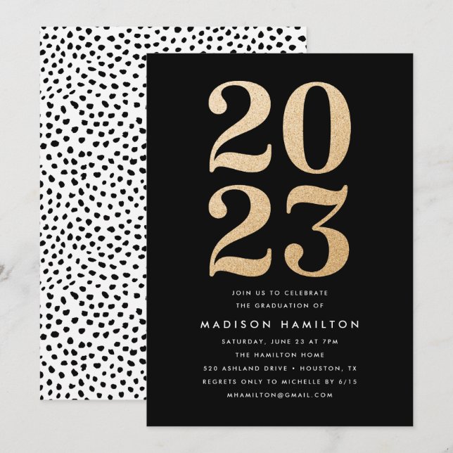 Gold Glitter Class of 2022 Graduation Party Invitation (Front/Back)