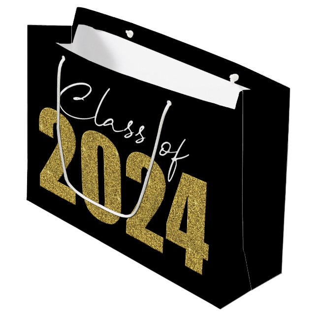Gold Glitter Class of 2024 Large Gift Bag (Front Angled)