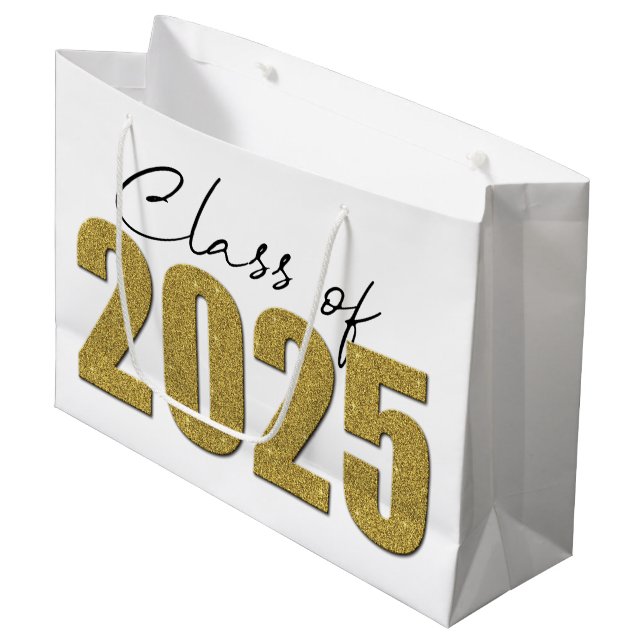Gold Glitter Class of 2025 Large Gift Bag (Front Angled)