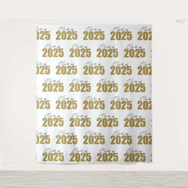 Gold Glitter Class of 2025 Photo Backdrop Tapestry (Front)