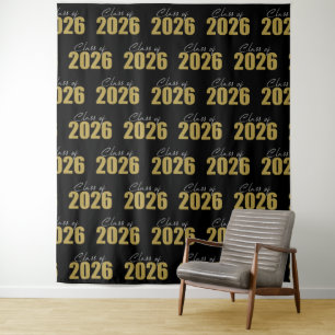 Gold Glitter Class of 2026 Photo Backdrop Tapestry