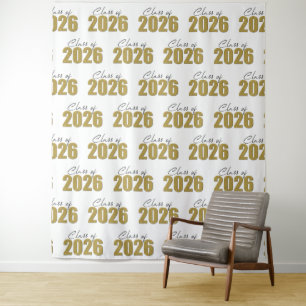 Gold Glitter Class of 2026 Photo Backdrop Tapestry