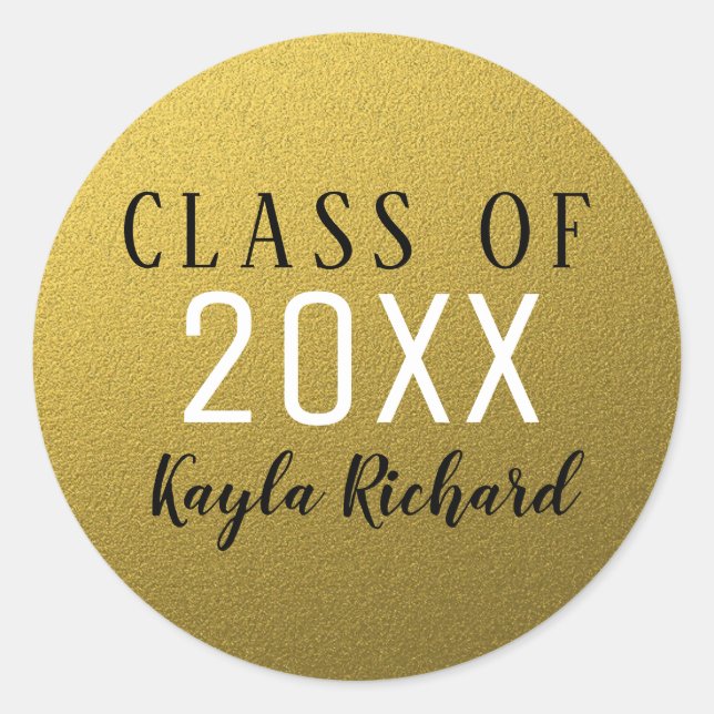 Gold Glitter Class Of Graduation Classic Round Sticker (Front)