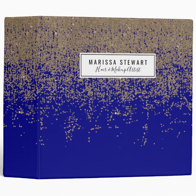 Gold Glitter Cobalt Blue Gradient Ombre Confetti Binder (Front/Spine)
