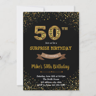 Gold glitter confetti 50th birthday invitation