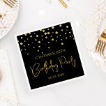 Gold Glitter Confetti 60th Birthday Party Black Napkin<br><div class="desc">These elegant birthday napkins feature a sprinkling of gold diamond confetti and the words "Birthday Party" in gold faux glitter typography on a black background. Personalize them with the honoree's name and birthday year and the date.</div>