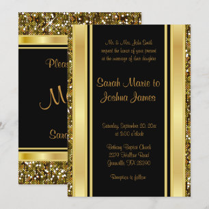 Gold Glitter Confetti and Black Elegance Invitation