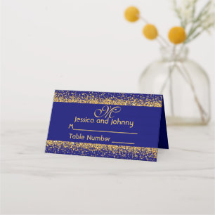 Gold Glitter Confetti and Royal Blue Place Card