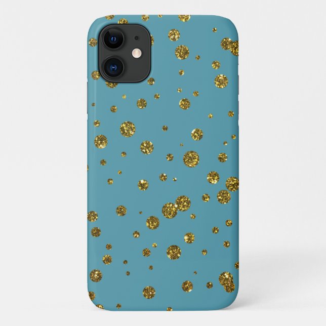 Gold Glitter Confetti and Turquoise Phone Case (Back)