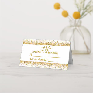 Gold Glitter Confetti and White Place Card