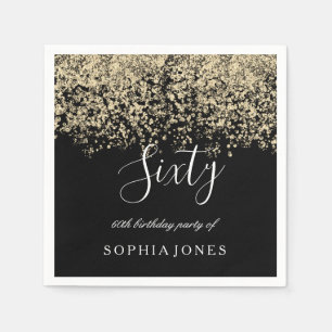 Gold Glitter Confetti Black 60th birthday party Napkin