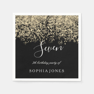Gold Glitter Confetti Black 7th birthday party Napkin