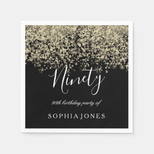 Gold Glitter Confetti Black 90th birthday party Napkin