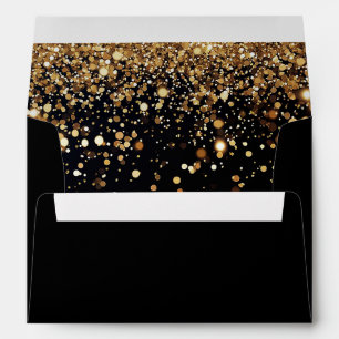Gold Glitter Confetti Black Glam Modern Party Envelope