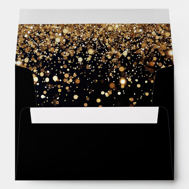 Gold Glitter Confetti Black Glam Modern Party Envelope (Back (Bottom))