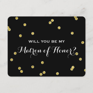 Gold Glitter Confetti Black   Matron of Honour Invitation