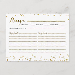 Gold Glitter Confetti Bridal Shower Recipe Card