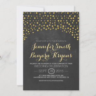 gold glitter confetti chalkboard wedding invites