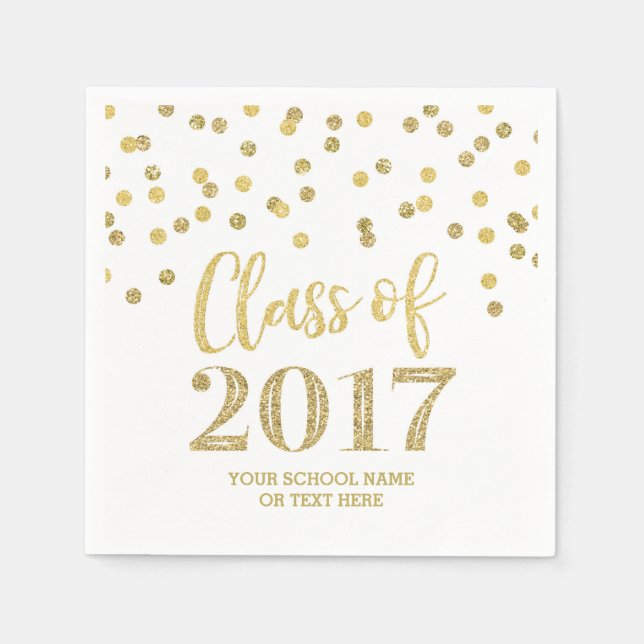 Gold Glitter Confetti Class of 2017 Graduation Napkin (Front)