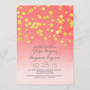 gold glitter confetti coral pink engagement party invitation