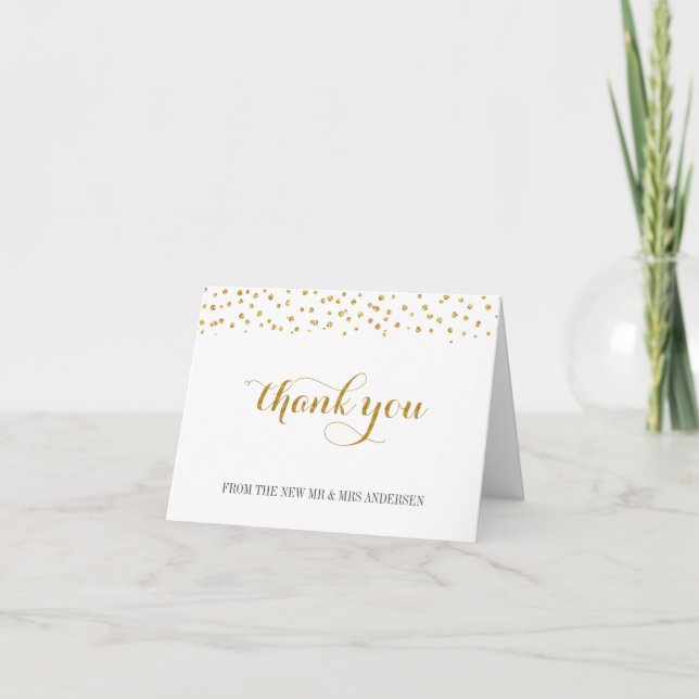 Gold Glitter Confetti Custom Photo Thank You Card (Front)